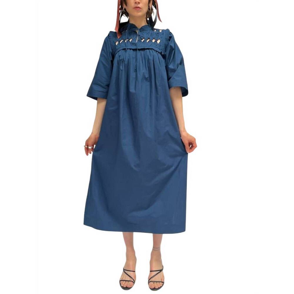 NEW V DE VINSTER birdy midi dress in blue